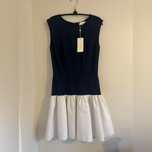 Erin by Erin Fetherston Navy Dress with crew neckline and pleaded skirt. Size 6